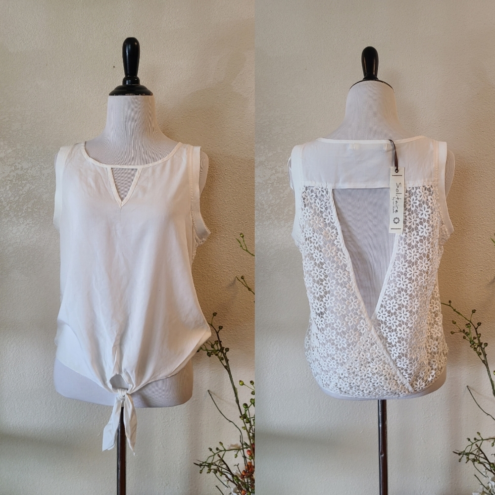 Solitaire White Lace Tank Top Medium